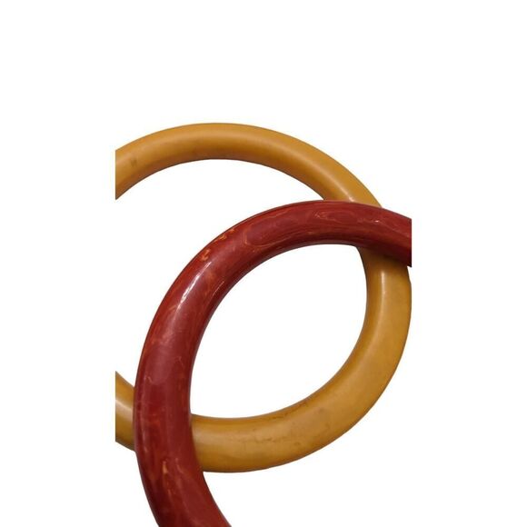 Vintage Marbled Yellow & Red Bakelite Bangle Bracelet Jewelry - Picture 3 of 4
